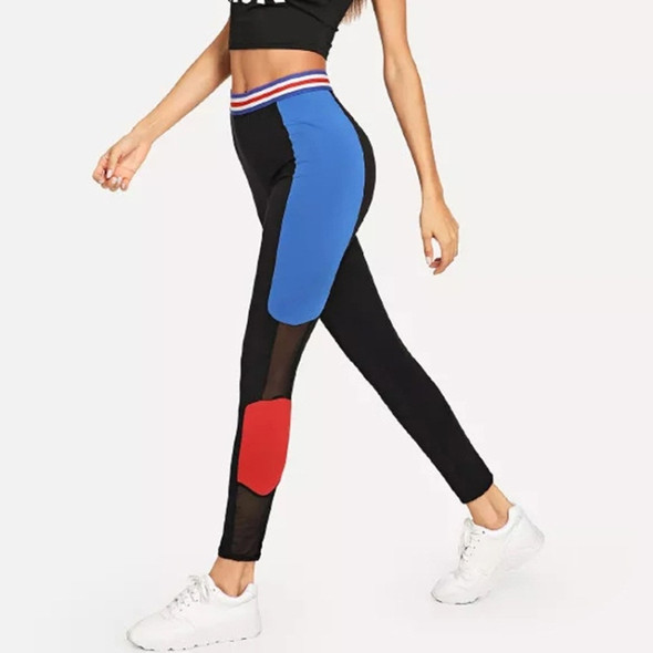 Leisure Yoga Stitching Tight Stretch Leggings (Color:Black Size:S)