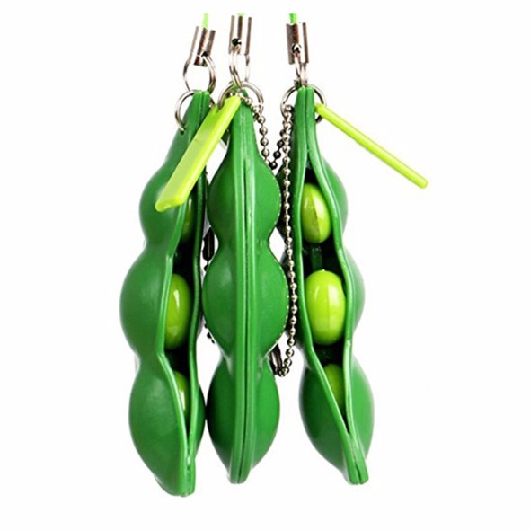3 PCS Creative Extrusion Pea Soybean Stress Relief Toy Key Pendant, Random Expression Delivery