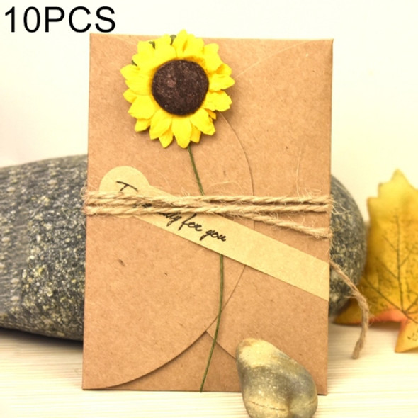 10 PCS Festival Creative DIY Retro Kraft Paper Handmade Small Dry Flower Greeting Card Birthday Card