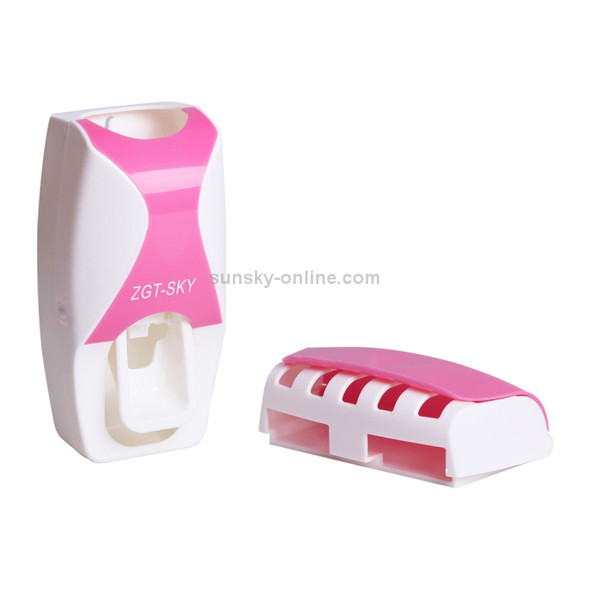 Automatic Toothpaste Dispenser Set with 5 Toothbrush Holder (Pink)