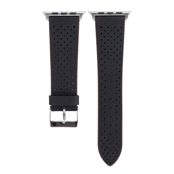 For Apple Watch Series 3 & 2 & 1 38mm Simple Fashion Genuine Leather Hole Pattern Watch Strap (Black)