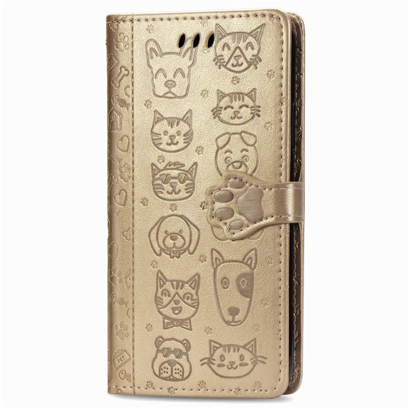 For Galaxy S20 Ultra Cute Cat and Dog Embossed Horizontal Flip PU Leather Case with Holder / Card Slot / Wallet / Lanyard(Gold)