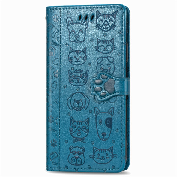 For Galaxy S20 Ultra Cute Cat and Dog Embossed Horizontal Flip PU Leather Case with Holder / Card Slot / Wallet / Lanyard(Blue)
