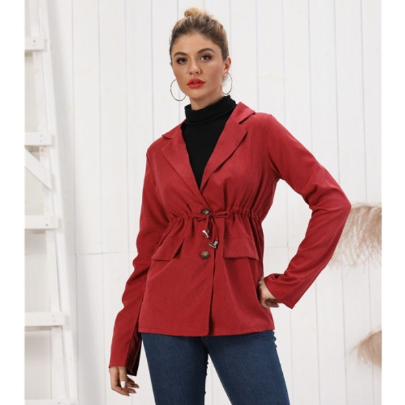 Fashion Lapel Waist Tightening Pocket Blazer (Color:Red Size:XL)
