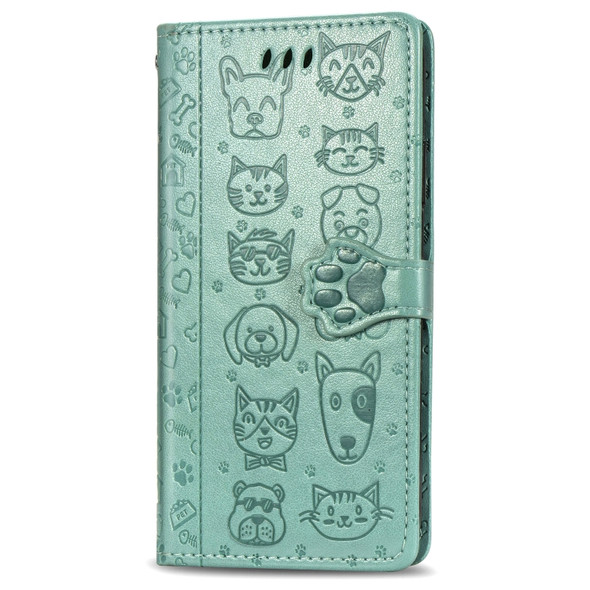 For Galaxy S20 Ultra Cute Cat and Dog Embossed Horizontal Flip PU Leather Case with Holder / Card Slot / Wallet / Lanyard(Green)
