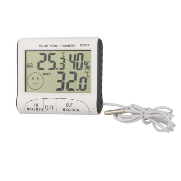 LCD Digital Thermometer Hygrometer Moisture Meter and Wired Temperature with External Sensor White