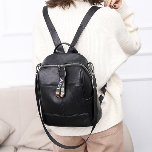 PU Leather Double Shoulders School Bag Travel Backpack Bag with Earphone Hole