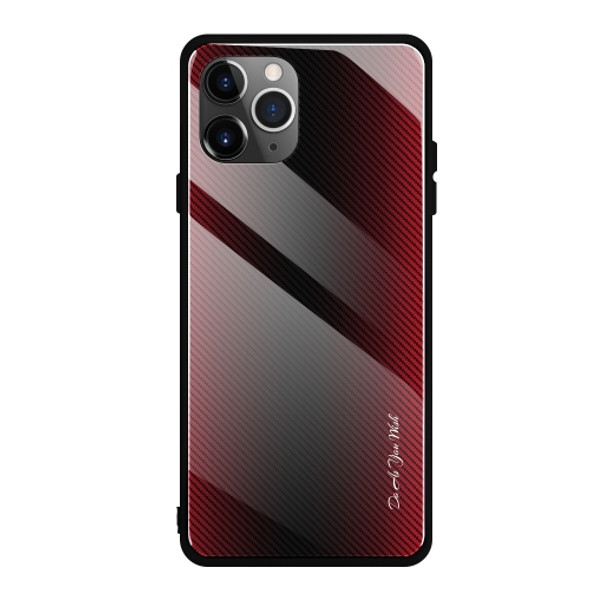 For iPhone 11 Pro Max Carbon Fiber Texture Gradient Color Glass Case(Red)