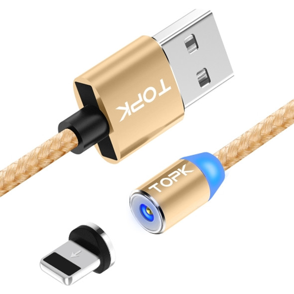 TOPK 1m 2.4A Max USB to 8 Pin Nylon Braided Magnetic Charging Cable with LED Indicator(Gold)