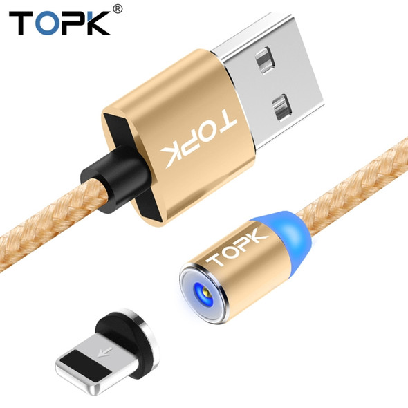 TOPK 1m 2.4A Max USB to 8 Pin Nylon Braided Magnetic Charging Cable with LED Indicator(Gold)