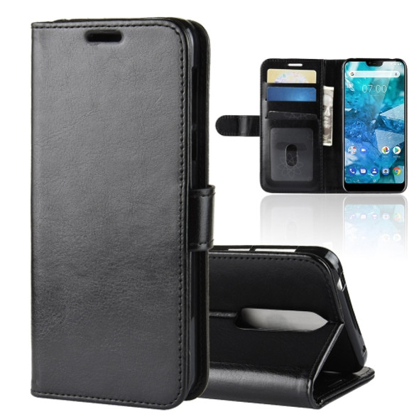 R64 Texture Single Fold Horizontal Flip Leather Case for Nokia 7.1, with Holder & Card Slots & Wallet(Black)