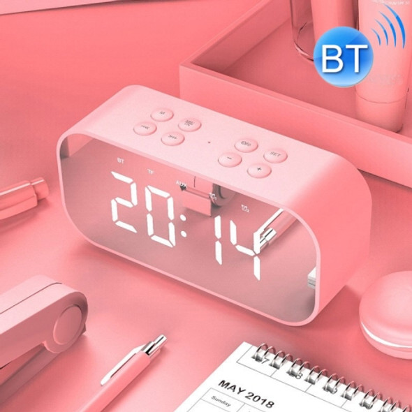 AEC BT501 Bluetooth 5.0 Mini Speaker with LED & Alarm Clock & Clock & Mirror, Support 32G TF Card(Pink)