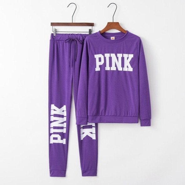 Letter Print Sports Two-piece Clothes (Color:Purple Size:XXXL)