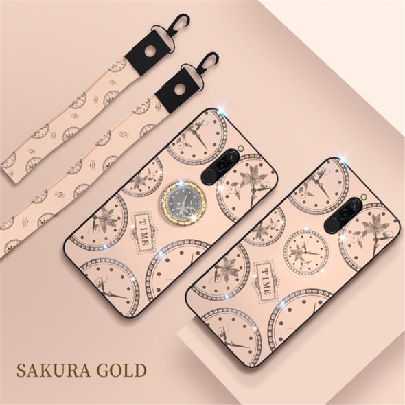 For Xiaomi Redmi 8  Fashion Clock Pattern Rhinestone Mobile Phone Shell with Bracket / Hand Rope / Lanyard(Rose Gold)