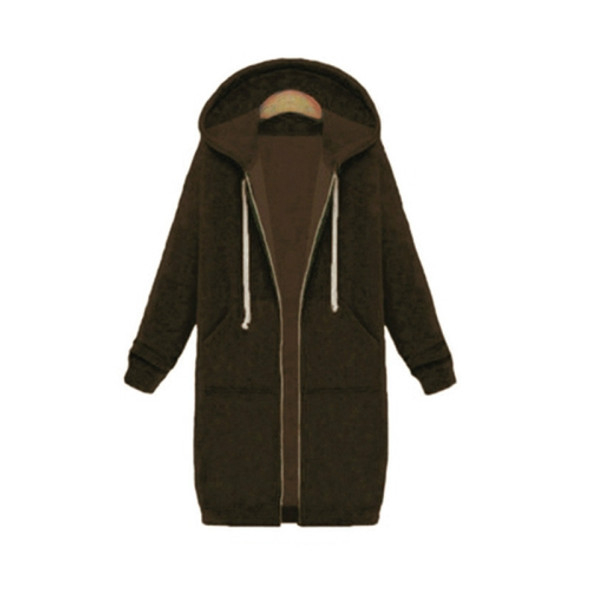 Women Hooded Long Sleeved Sweater In The Long Coat, Size:XXXXXL(Coffee)