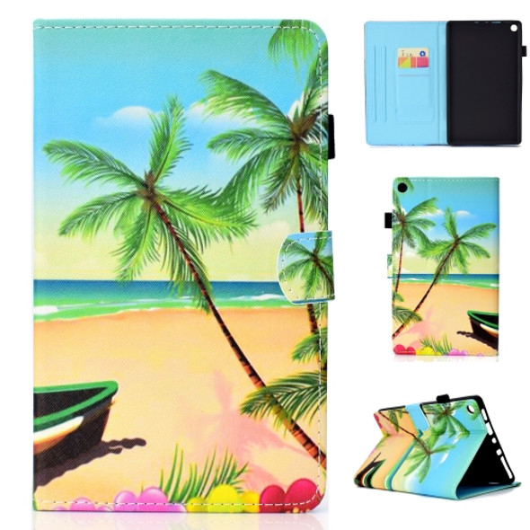 For Amazon Kindle Fire HD 8 Colored Drawing Stitching Horizontal Flip Leather Case, with Holder & Card Slots(Sandbeach)