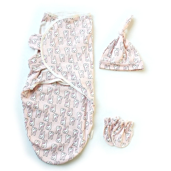 Spring  Summer Cotton Baby Infant Bags Towels Sleeping Bags Knitted Cloth Cap Set, Size:L (60x75 CM)(Pink Rabbit)