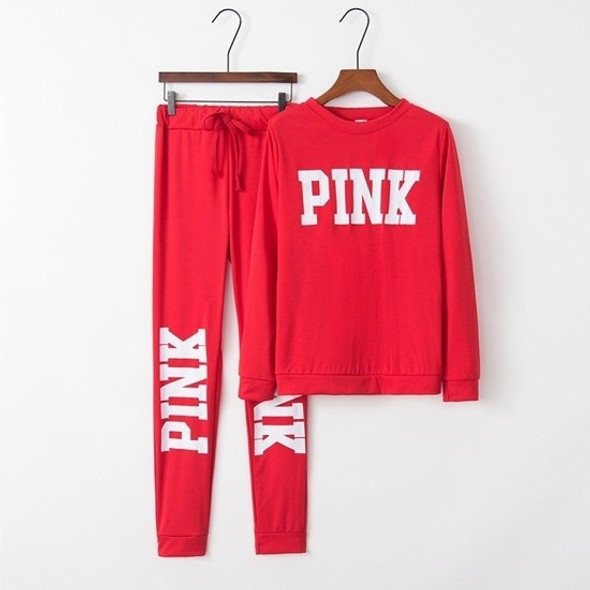 Letter Print Sports Two-piece Clothes (Color:Red Size:XXL)