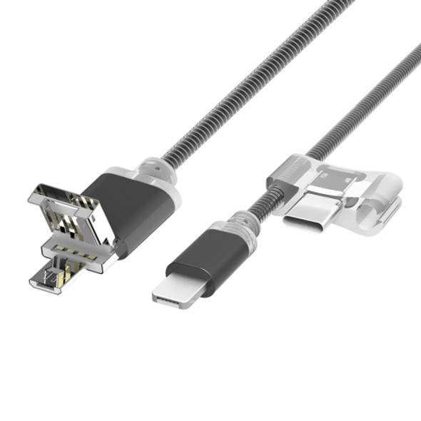 8 in 1 Metal Soft Hose 50cm 2A 144 Copper Wires Micro USB OTG Function & 8 Pin & USB-C / Type-C Data Sync Charger Cable, For iPhone, Samsung, HTC, LG, Sony, Huawei, Lenovo, Xiaomi and other Smartphones