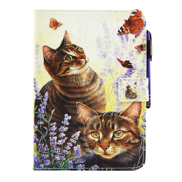 For Galaxy Tab A 8.0 / T350 Cats and Butterflies Pattern Horizontal Flip Leather Case with Holder & Wallet & Card Slots & Sleep / Wake-up Function & Pen Slot