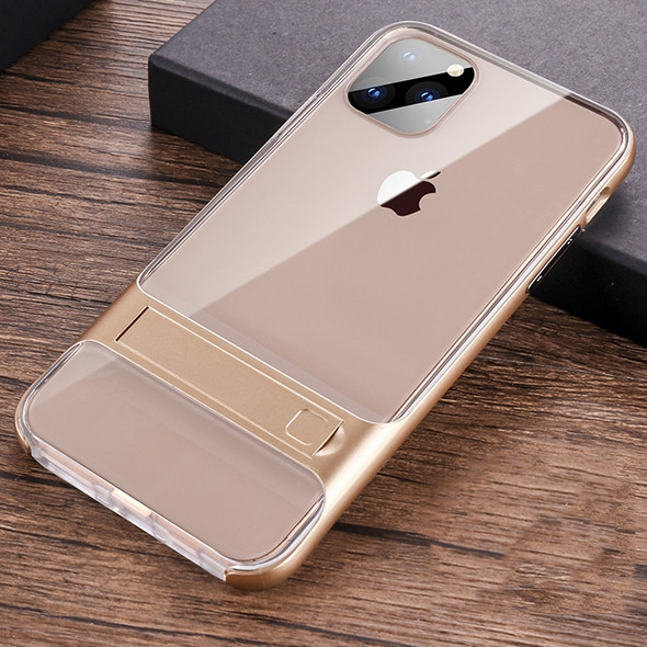 For iPhone 11 Crystal Shockproof TPU + PC Case with Holder(Gold)