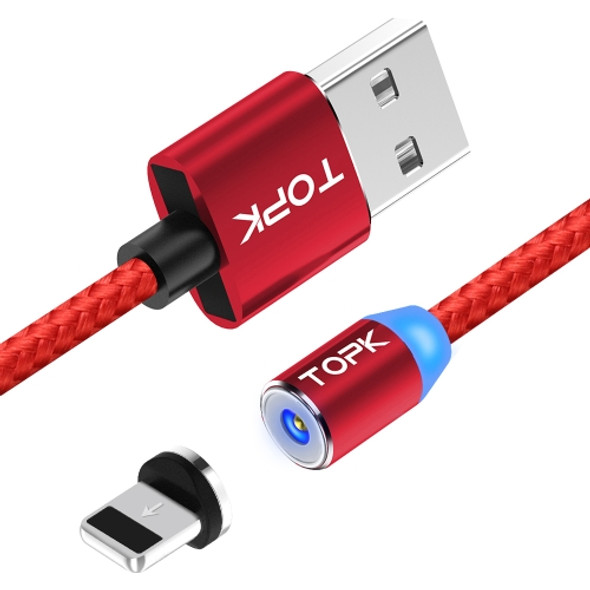 TOPK 2m 2.4A Max USB to 8 Pin Nylon Braided Magnetic Charging Cable with LED Indicator(Red)