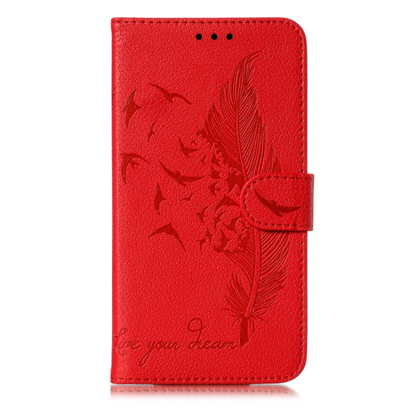 Feather Pattern Litchi Texture Horizontal Flip Leather Case with Wallet & Holder & Card Slots For Motorola Moto G7 Power(Red)