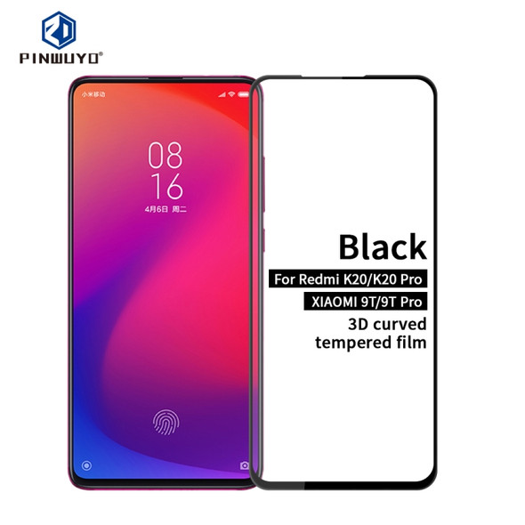 PINWUYO 9H 3D Curved Tempered Glass Film for Xiaomi Redmi K20/K20Pro/Mi 9T/Mi 9T pro(black)