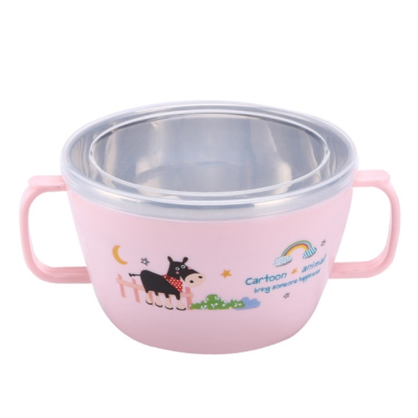 Children stainless steel anti-drop insulation bowl(Pink)