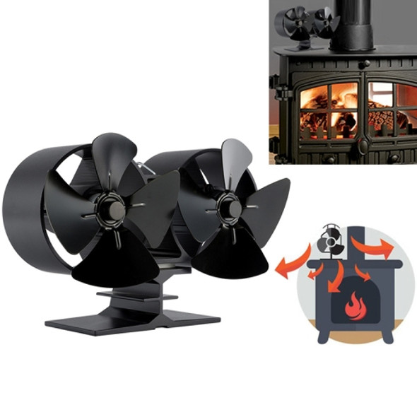 Double Head 8-Blade Aluminum Heat Powered Fireplace Stove Fan