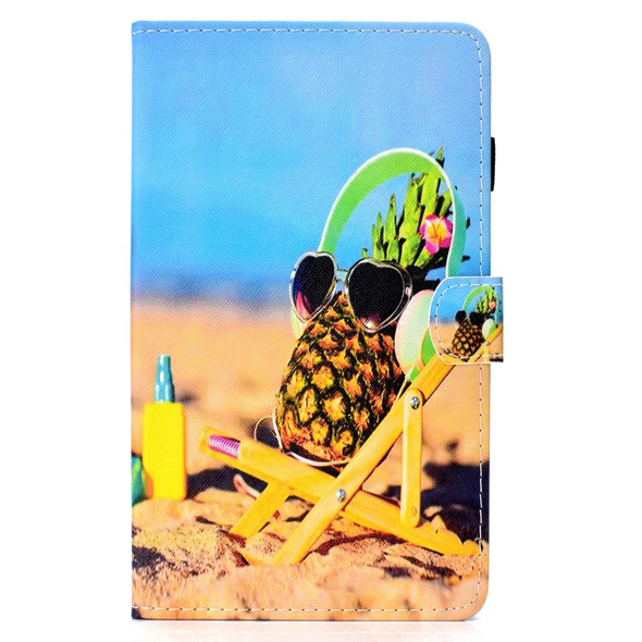 For Amazon Kindle Fire HD 8 Colored Drawing Stitching Horizontal Flip Leather Case, with Holder & Card Slots(Pineapple)