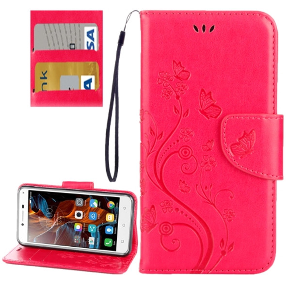 For Lenovo Vibe K5 Butterflies Love Flowers Embossing Horizontal Flip Leather Case with Holder & Card Slots & Wallet & Lanyard(Magenta)