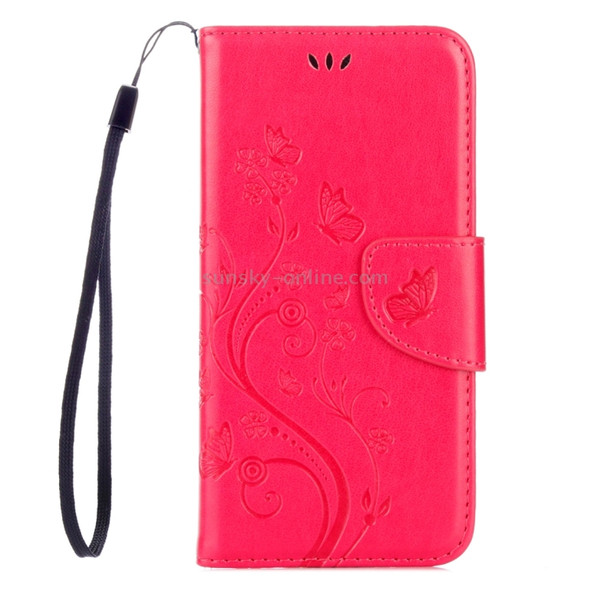 For Lenovo Vibe K5 Butterflies Love Flowers Embossing Horizontal Flip Leather Case with Holder & Card Slots & Wallet & Lanyard(Magenta)