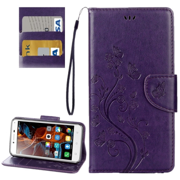 For Lenovo Vibe K5 Butterflies Love Flowers Embossing Horizontal Flip Leather Case with Holder & Card Slots & Wallet & Lanyard(Dark Purple)