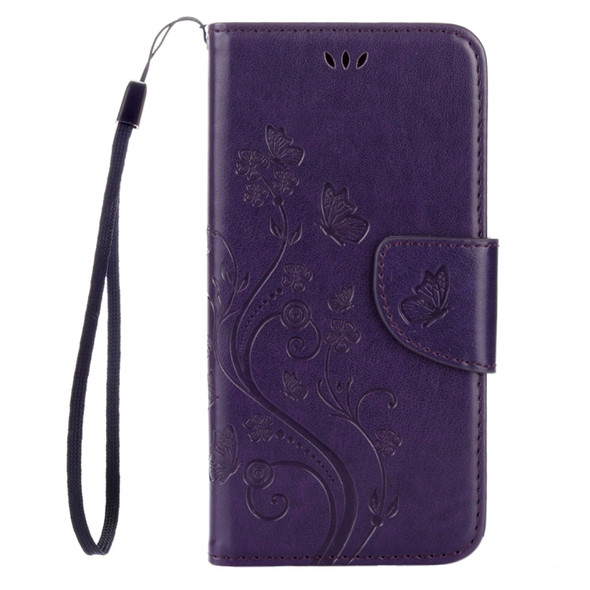 For Lenovo Vibe K5 Butterflies Love Flowers Embossing Horizontal Flip Leather Case with Holder & Card Slots & Wallet & Lanyard(Dark Purple)