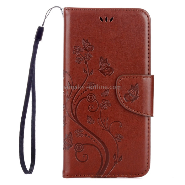 For Lenovo Vibe K5 Butterflies Love Flowers Embossing Horizontal Flip Leather Case with Holder & Card Slots & Wallet & Lanyard(Brown)