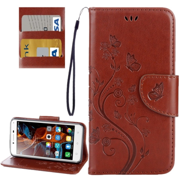 For Lenovo Vibe K5 Butterflies Love Flowers Embossing Horizontal Flip Leather Case with Holder & Card Slots & Wallet & Lanyard(Brown)