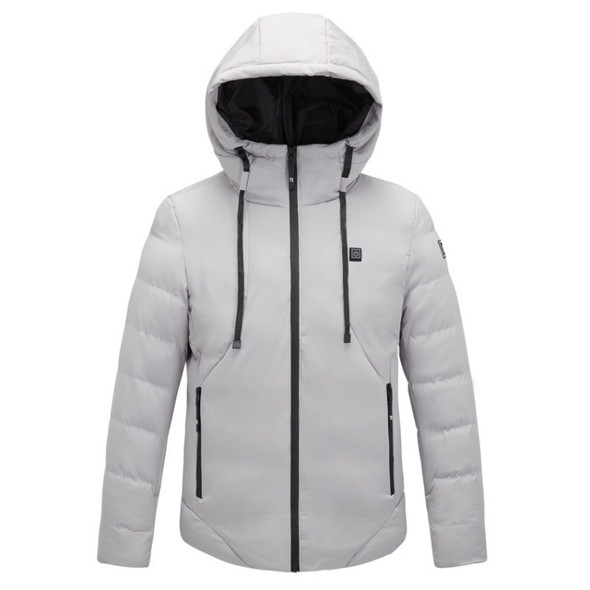 Men and Women Intelligent Constant Temperature USB Heating Hooded Cotton Clothing Warm Jacket (Color:Light Grey Size:XXXL)