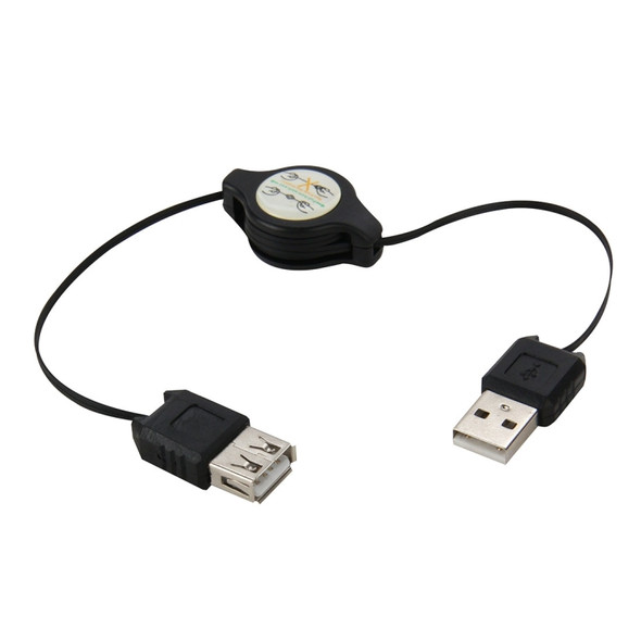 Retractable USB 2.0 AM to USB AF Cable, Length: 75cm(Black)