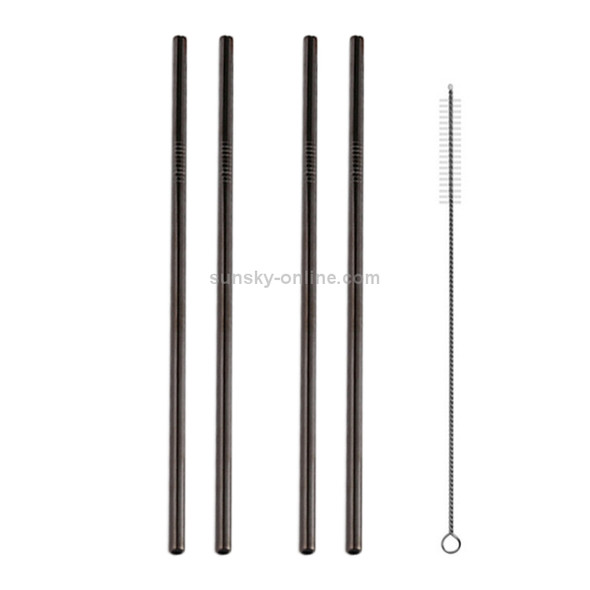 5 PCS Reusable Stainless Steel Straight Drinking Straw + Cleaner Brush Set Kit, 266*6mm(Black)
