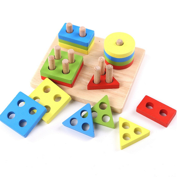 Rainbow Wooden Geometric Shape Building Blocks Children Educational Toys