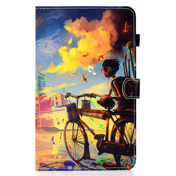 For Amazon Kindle Fire HD 10 Colored Drawing Stitching Horizontal Flip Leather Case, with Holder & Card Slots(Bike Boy)