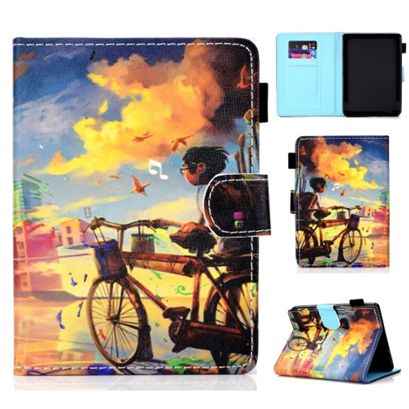 For Amazon Kindle Paperwhite 4 Colored Drawing Stitching Horizontal Flip Leather Case, with Holder & Card Slots(Bike Boy)