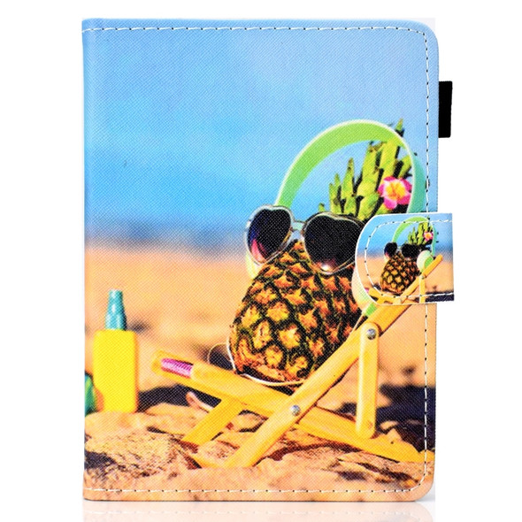 For Amazon Kindle Paperwhite 4 Colored Drawing Stitching Horizontal Flip Leather Case, with Holder & Card Slots(Pineapple)