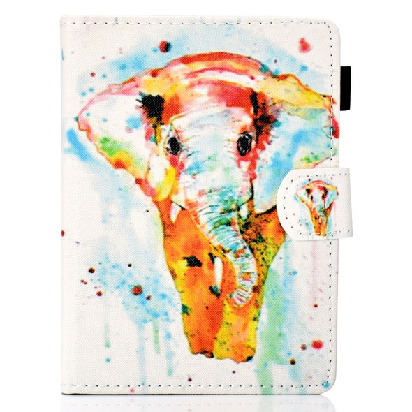 For Amazon Kindle Youth Version 2019 Colored Drawing Stitching Horizontal Flip Leather Case, with Holder & Card Slots(Watercolor Elephant)