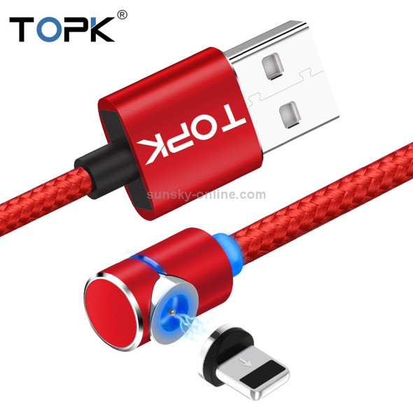 TOPK 1m 2.4A Max USB to 8 Pin 90 Degree Elbow Magnetic Charging Cable with LED Indicator(Red)