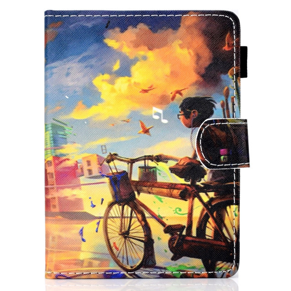 For Amazon Kindle Youth Version 2019 Colored Drawing Stitching Horizontal Flip Leather Case, with Holder & Card Slots(Bike Boy)