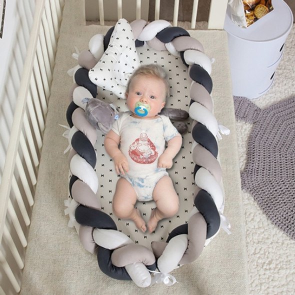 Cotton Woven Folding Portable Crib Bed Bionic Removable and Washable Manual Fence Three-dimensional Protective Crib(White Coffee Black)