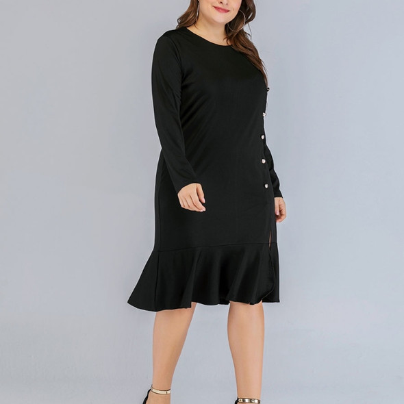 Large Size Women Fashion Casual Dress (Color:Black Size:L)
