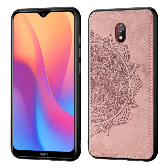 For Xiaomi Redmi 8A  Embossed Mandala Pattern PC + TPU + Fabric Phone Case with Lanyard & Magnetic(Rose Gold)